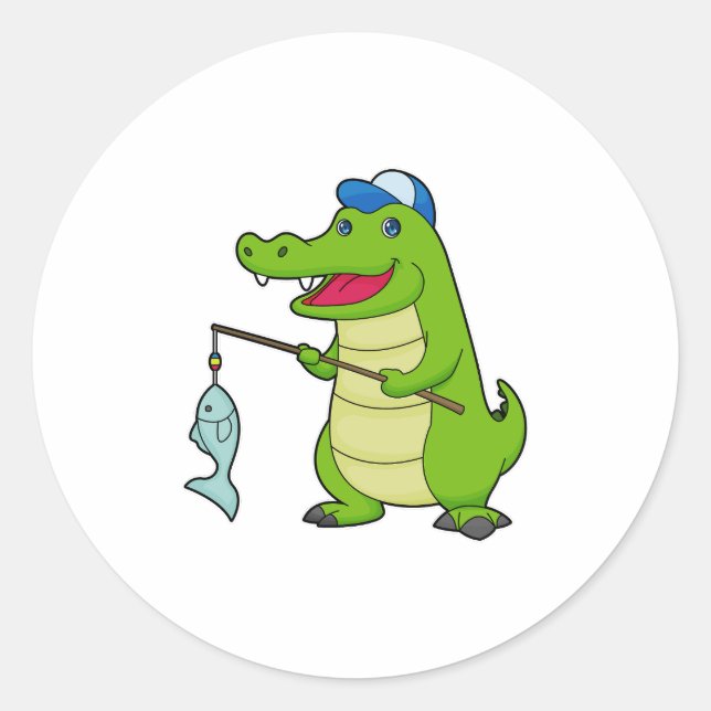 Crocodile Fishing Fisher Finshing rod Classic Round Sticker (Front)
