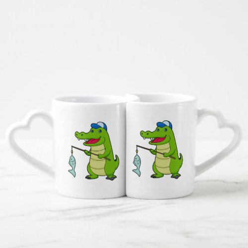 Crocodile Fishing Fisher Finshing rod Coffee Mug Set