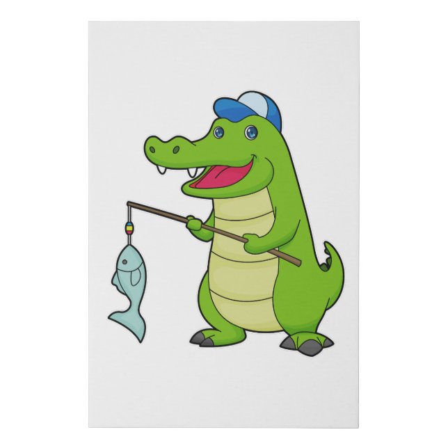 Crocodile Fishing Fisher Finshing rod Faux Canvas Print (Front)