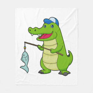 Crocodile Fishing Fisher Finshing rod Fleece Blanket