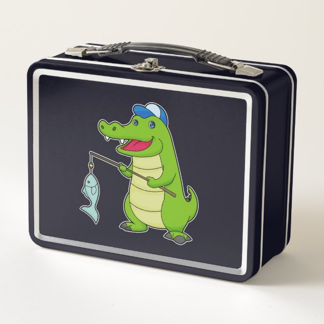 Crocodile Fishing Fisher Finshing rod Metal Lunch Box (Front)