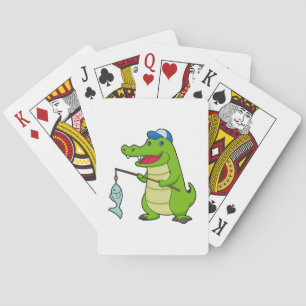 Crocodile Fishing Fisher Finshing rod Poker Cards
