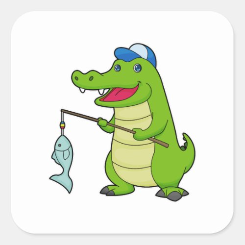 Crocodile Fishing Fisher Finshing rod Square Sticker