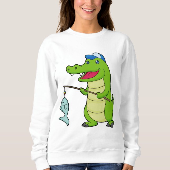 Crocodile Fishing Fisher Finshing rod Sweatshirt (Front)