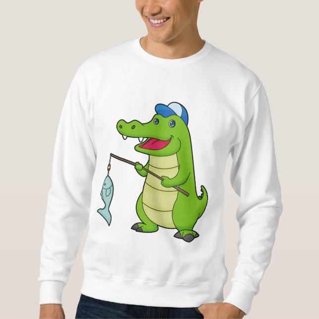 Crocodile Fishing Fisher Finshing rod Sweatshirt (Front)