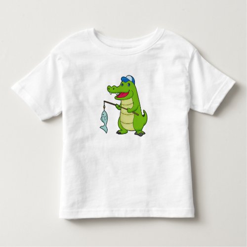 Crocodile Fishing Fisher Finshing rod Toddler T_shirt