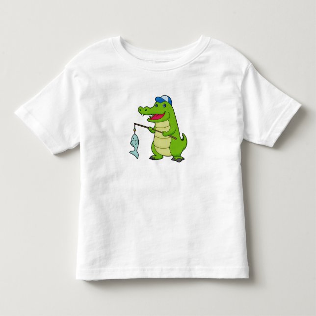 Crocodile Fishing Fisher Finshing rod Toddler T-shirt (Front)