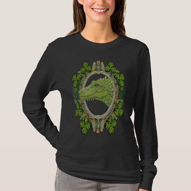 Crocodile Head Mandala Irish Shamrock C St Patrick T-Shirt (Front)