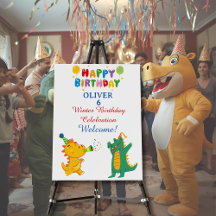 Crocodile & Hippo Birthday Sign - Fun Party