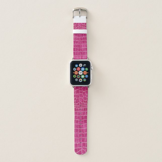 Crocodile Hot Pink Faux Leather Pattern Apple Watch Band (Front)