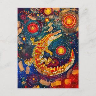 Crocodile in Aborigine Dot Art Style Postcard