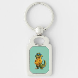 Crocodile in Yellow Hoodie Mint Green Metal keych Keychain