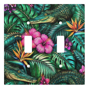 Crocodile Jungle Dreams Seamless Surface Pattern Light Switch Cover