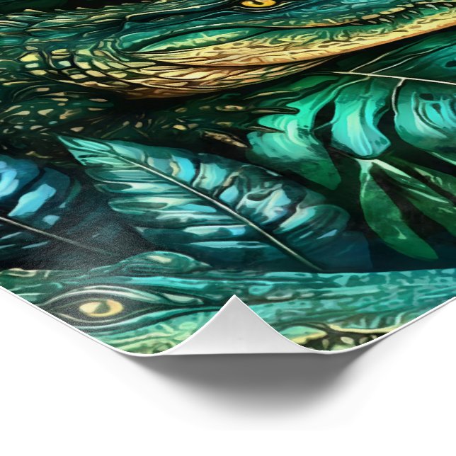 Crocodile Jungle Dreams Seamless Surface Pattern Poster (Corner)