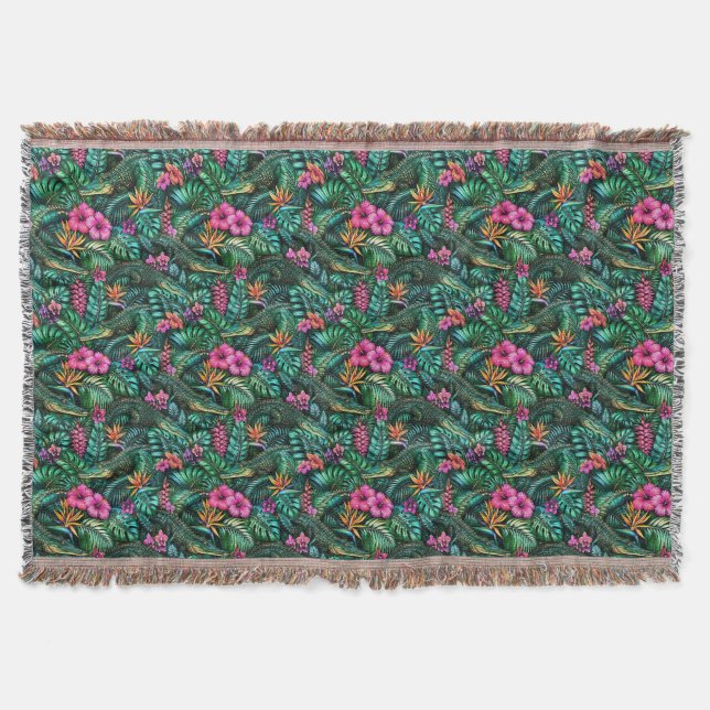 Crocodile Jungle Dreams Seamless Surface Pattern Throw Blanket (Front)