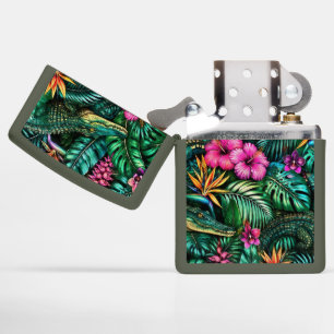 Crocodile Jungle Dreams Seamless Surface Pattern Zippo Lighter