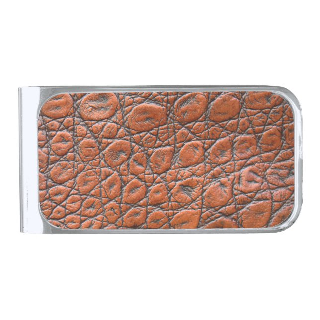 crocodile leather fake look silver finish money clip (Front)