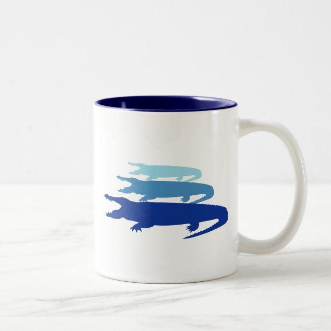 Crocodile Lined Up (Blue) Two-Tone Coffee Mug (Right)