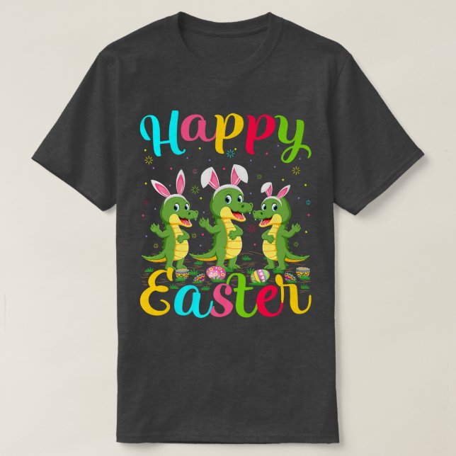 Crocodile Lover Easter Egg Bunny Crocodile Happy E T-Shirt (Design Front)