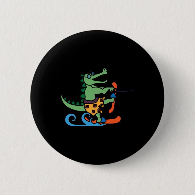 Crocodile Lover Skiing Alligator Reptile Water Ski Button (Front)