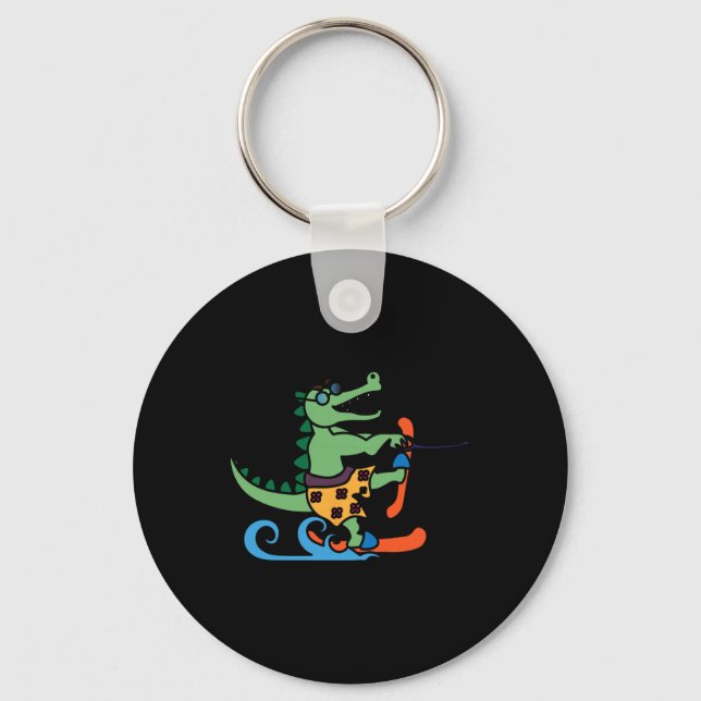 Crocodile Lover Skiing Alligator Reptile Water Ski Keychain (Front)