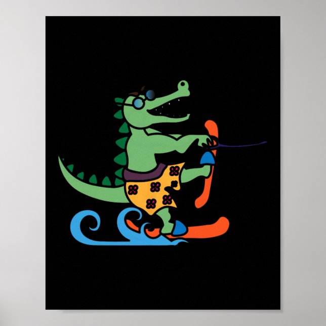 Crocodile Lover Skiing Alligator Reptile Water Ski Poster (Front)