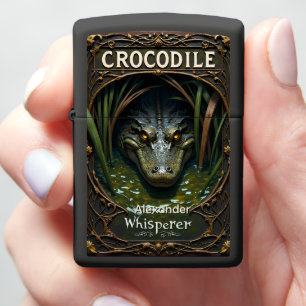 Crocodile Marsh Shadow Framed Black Case Zippo Lighter
