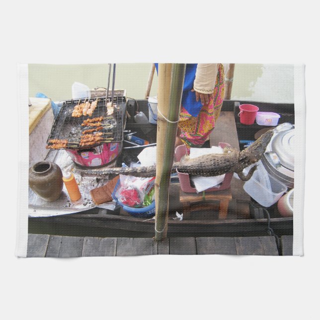 Crocodile Meat BBQ ... Thailand Street Food Kitchen Towel (Horizontal)