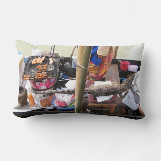 Crocodile Meat BBQ ... Thailand Street Food Lumbar Pillow (Front)