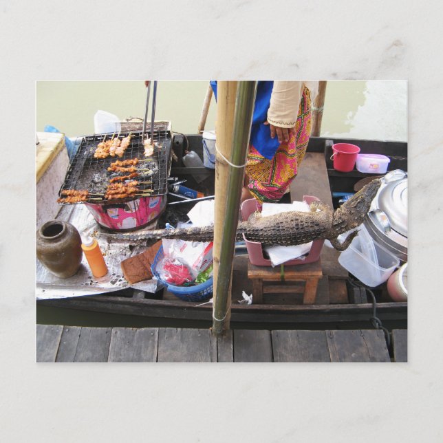 Crocodile Meat BBQ ... Thailand Street Food Postcard (Front)