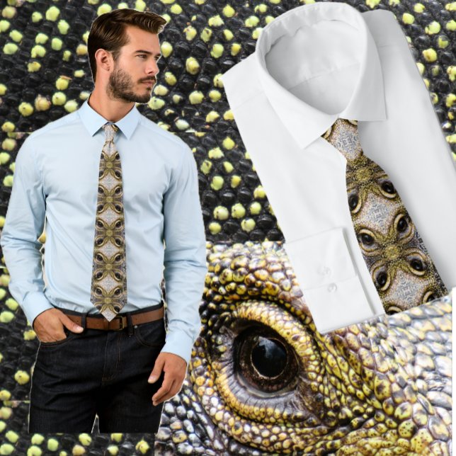 Crocodile Monitor Lizard Eyes Pic - black & yellow Neck Tie (Creator Uploaded)