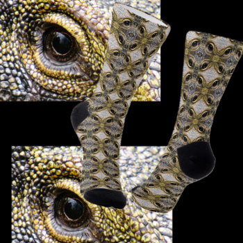 Crocodile Monitor Lizard Eyes Pic - Black & Yellow Socks by CatsEyeViewGifts at Zazzle
