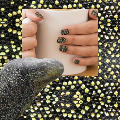 Crocodile Monitor Lizard Skin Pic _ black  yellow Minx Nail Art