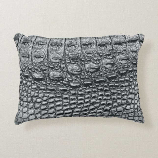Crocodile Noir: Black Leather Mystique Accent Pillow (Front)