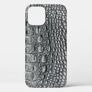 Crocodile Noir: Black Leather Mystique iPhone 12 Case