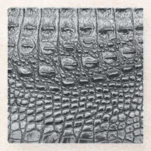 Crocodile Noir: Black Leather Mystique Glass Coaster