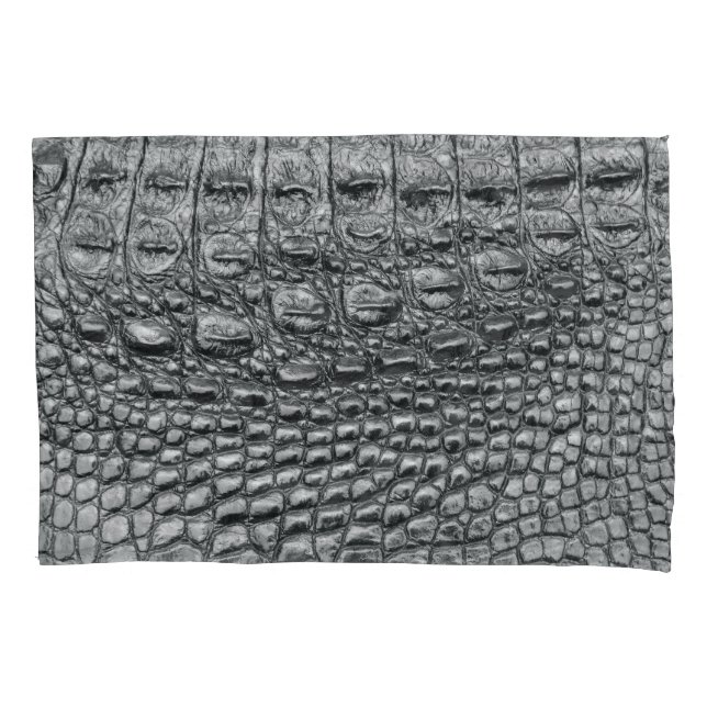 Crocodile Noir: Black Leather Mystique Pillow Case (Front)