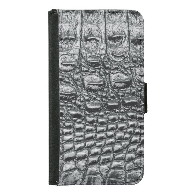 Crocodile Noir: Black Leather Mystique Samsung Galaxy Wallet Case (Front)