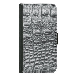Crocodile Noir: Black Leather Mystique Samsung Galaxy S5 Wallet Case