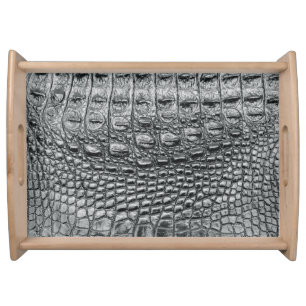 Crocodile Noir: Black Leather Mystique Serving Tray