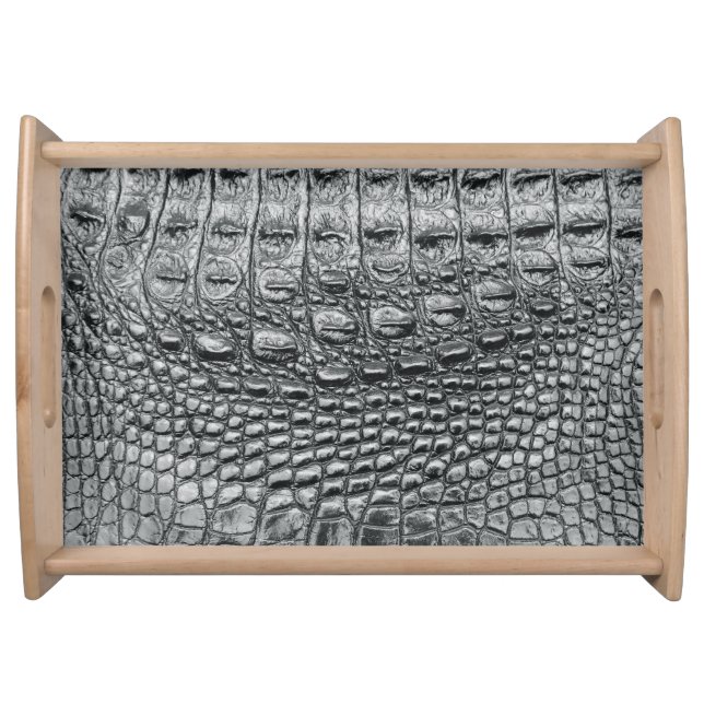 Crocodile Noir: Black Leather Mystique Serving Tray (Front)