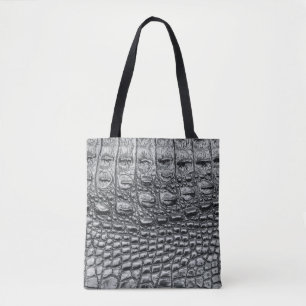 Crocodile Noir: Black Leather Mystique Tote Bag