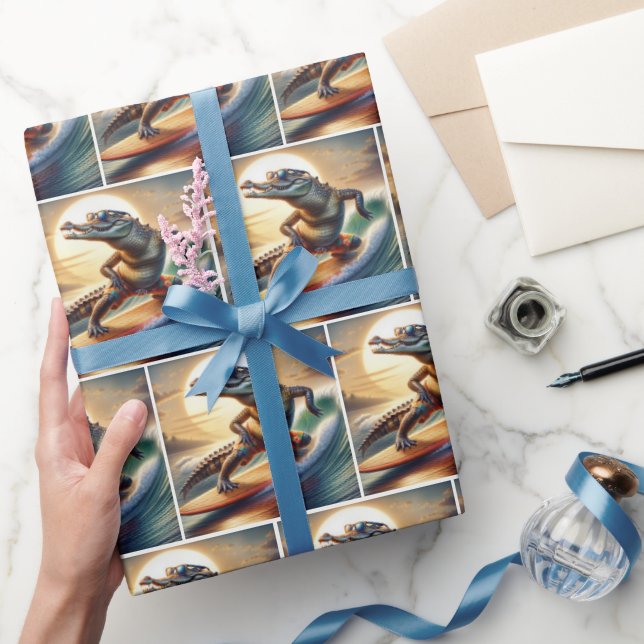 Crocodile On a Surfboard Wrapping Paper (Gifting)