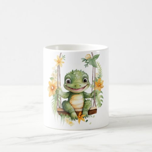 Crocodile on a swing coffee mug