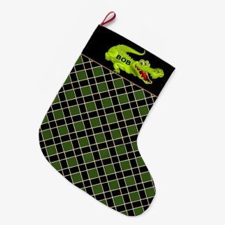 Crocodile on Black & Green Diamond Pattern