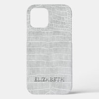 Crocodile Pearl Gray Faux Leather Personalize Name