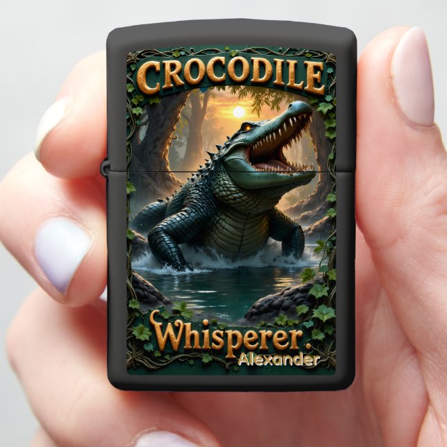 Crocodile Personalized Ancient Swamp Lord Zippo Lighter (In Hand)
