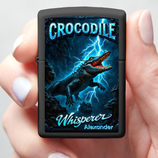 Crocodile Personalized Blue Electric Strike Zippo Lighter (In Hand)