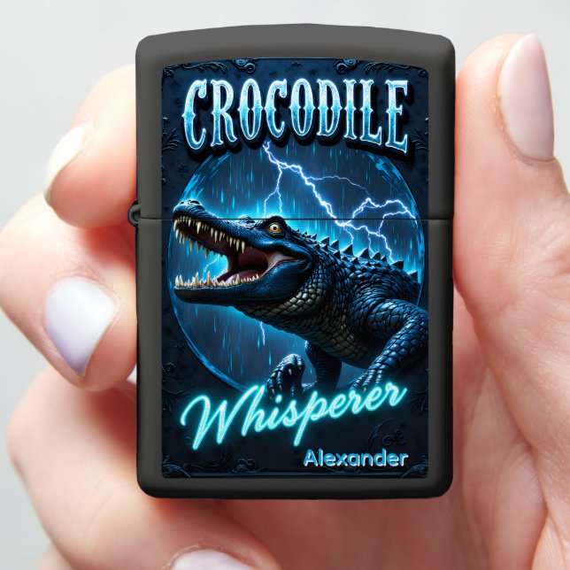 Crocodile Personalized Close-up Storm Hunter Zippo Lighter (In Hand)