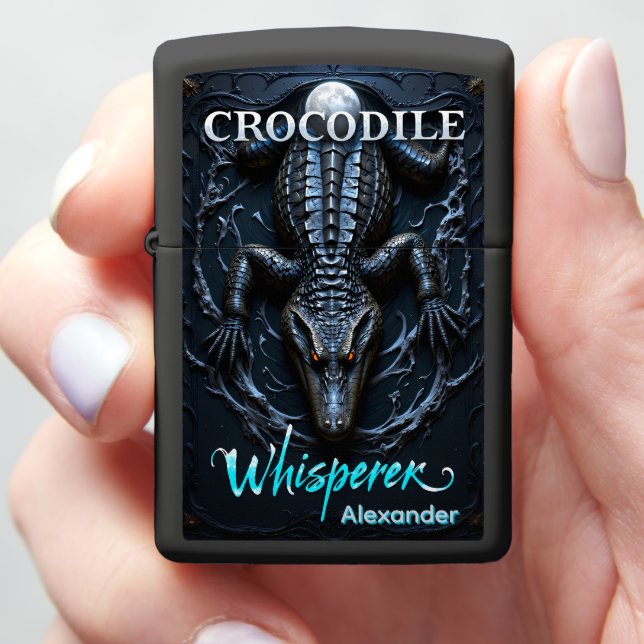 Crocodile Personalized Midnight Moon Scales Zippo Lighter (In Hand)